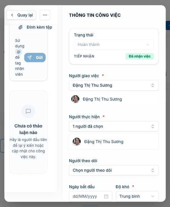Employee hoàn thành task tự tạo
