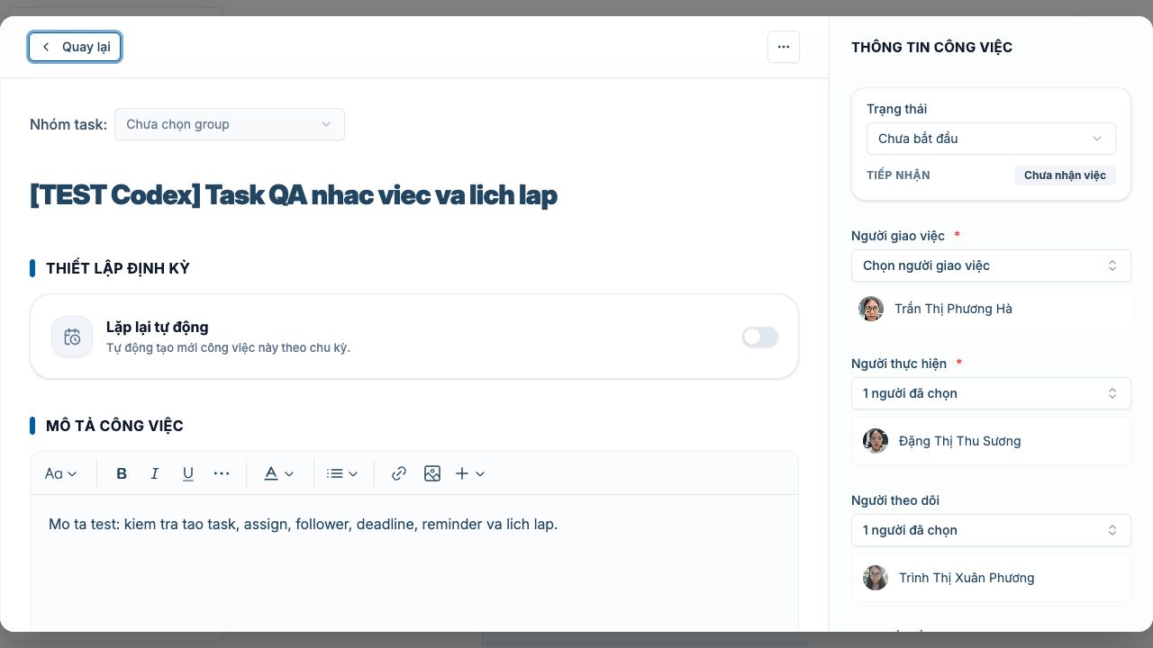 Employee thấy action hợp lệ trên task lead giao