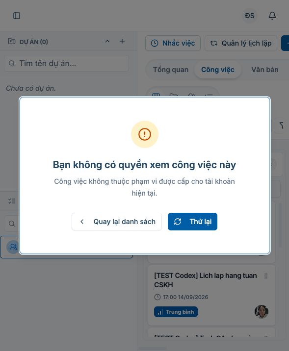 Employee mở task ngoài scope bị loading