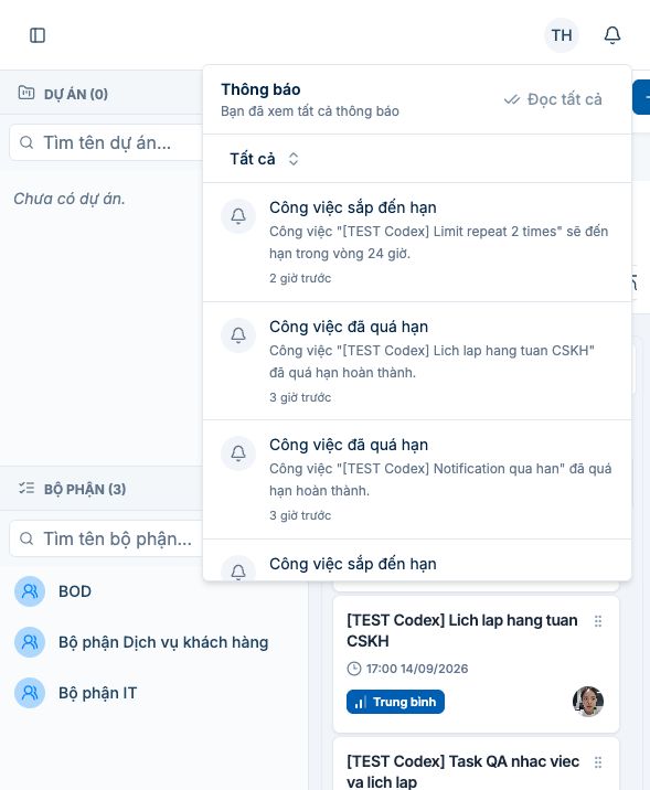 Đọc tất cả làm mất badge unread và tag Chưa đọc