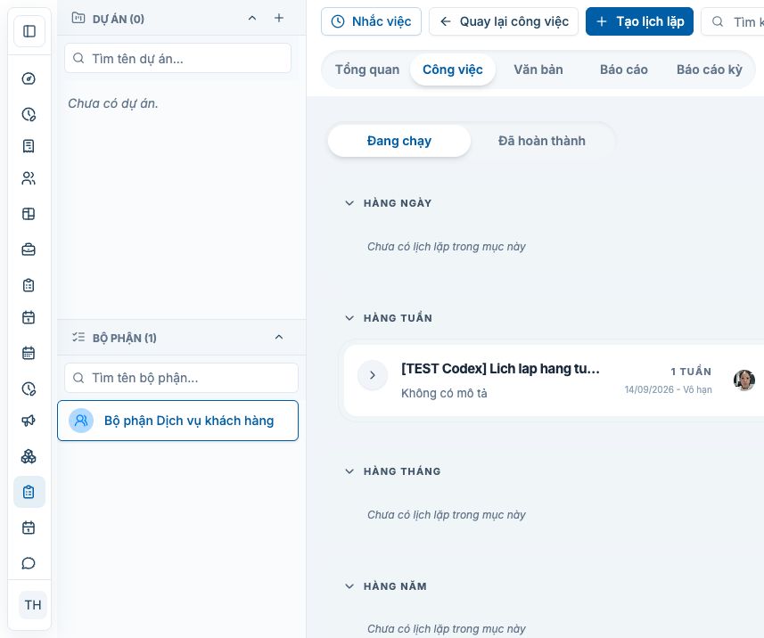 Nút tạo các kỳ công việc trong lịch lặp