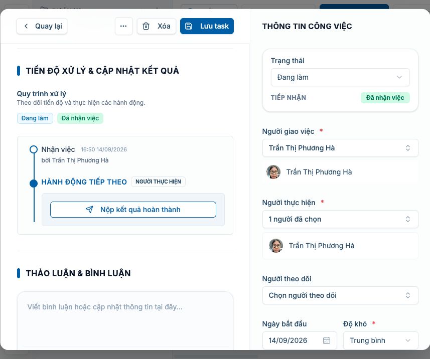 Workflow nhận việc thành công