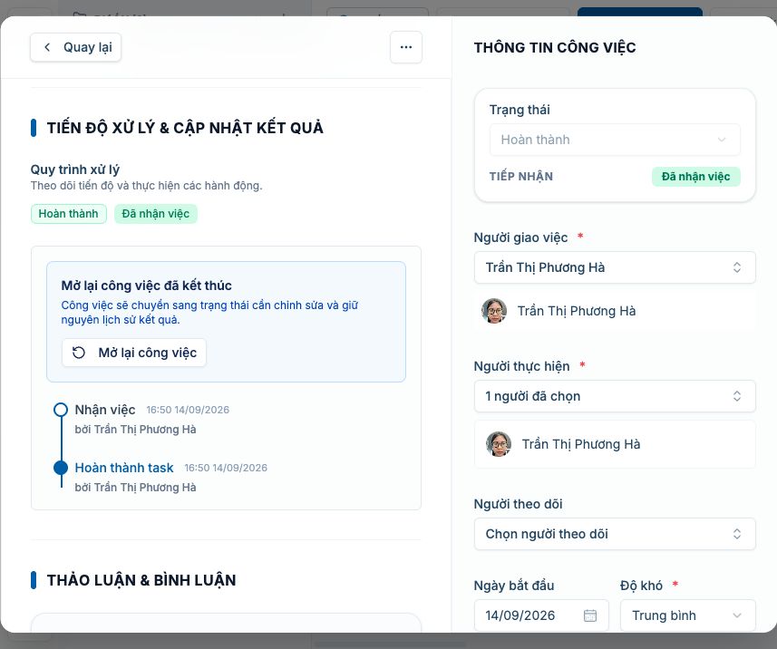 Workflow hoàn thành task